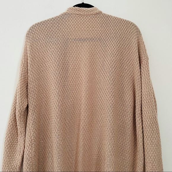 Neutral Mauve Tan Knit Open Cardigan Sweater with Deep Front Pockets - Picture 5 of 13